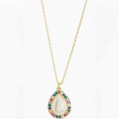 KATE SPADE NEW YORK SATURDAY MULTI COLOR PAVE HALO PENDANT NECKLACE GOLD TONE - Image 1 of 2