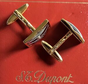 Really fine pair of gold tone Dupont cufflinks in their original red  box.