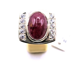 Men’s 925 Sterling Silver Ring with Natural Ruby & CZ Diamonds Size 10 Handmade - Picture 1 of 12