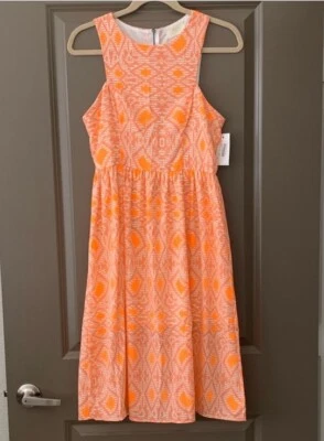 Everly Coral, Orange, & White Geometric Sleeveless Midi Dress Size M, NWT - Image 1 of 4