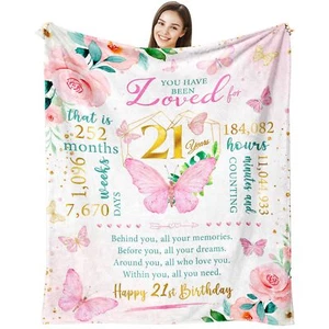 Happy 21st Birthday Blanket Gifts for Her 21 Year Old Birthday Throw 60"x50" - Picture 1 of 7