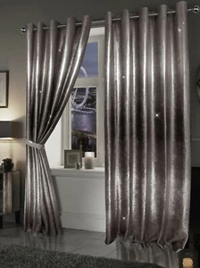 Cortinas superiores de ojales/anillos de terciopelo triturado de dos tonos estilo ombre con cordones diamantados - Imagen 1 de 10