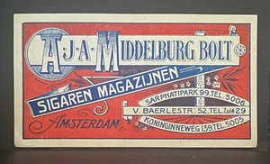 A.J.A. ETIQUETA GRABADA DISEÑO BARRA AMSTERDAM ALMACÉN CIGARROS PERNO MIDDLEBURG - Imagen 1 de 2