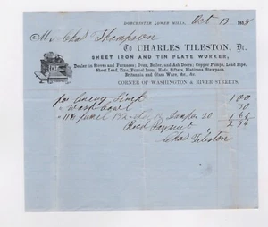 1858 CHARLES TILESTON BILLHEAD IRON TIN STOVES STEW PANS DORCHESTER LOWER MILLS - Picture 1 of 2