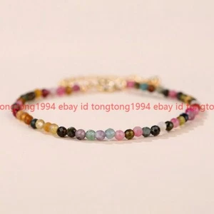 Atemberaubend 3mm Facettiert Mehrfarbig Turmalin Runde Edelstein Armband 19cm - Bild 1 von 2