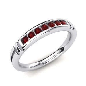 Ruby Channel-Set Round 2.00mm Half Eternity Ring With Rhodium Plated - Picture 1 of 7