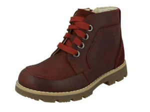 Clarks Kids Junior Heath Lace Boots Shoes G Fit Burgundy Size UK 11.5k/1.5/2/2.5 - Picture 1 of 9