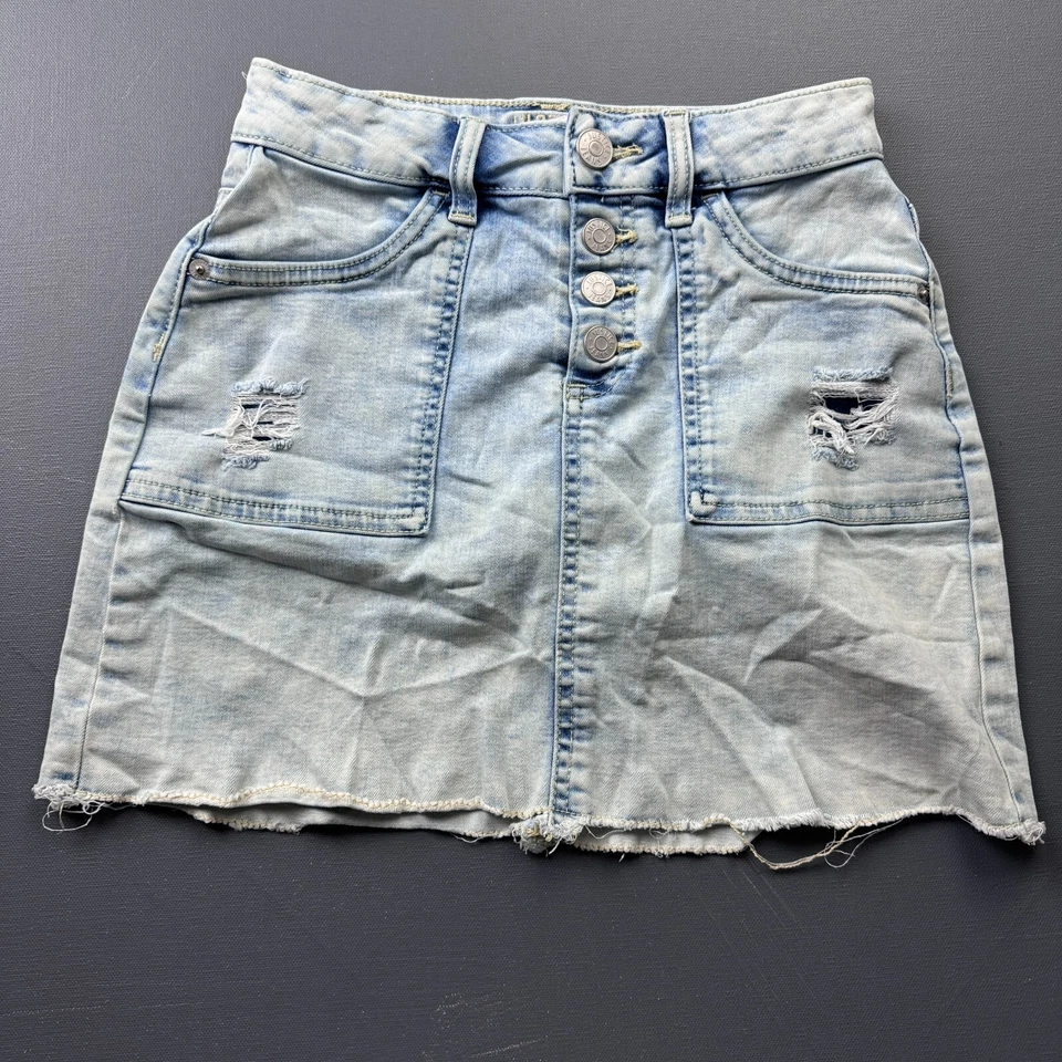 Falda Denim Justice Niñas Talla 12 Botón Frontal Envejecido Jean Mini Clásico Y2K Foto 1 de 4