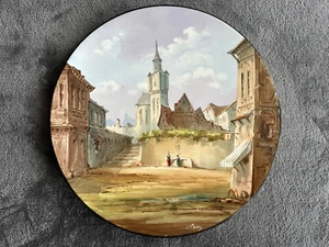Vintage große Landschaft Dorf Italien handbemalt Ladegerät signiert 11" - Bild 1 von 9