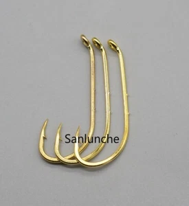 100pcs Gold Fishing Hooks Offset High Carbon Steel Saltwater Fishhook 12#-5/0# - Picture 1 of 32