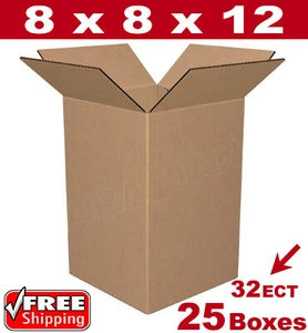 25 - 8x8x12 Cardboard Boxes Mailing Packing Shipping Box 32ECT Corrugated Carton - Picture 1 of 1