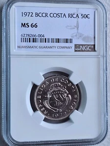 Costa Rica 50 Centimos 1972 BCCR NGC MS 66 - Picture 1 of 2