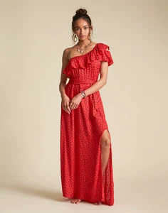 Billabong x Sincerely Jules Your Side Maxi Dress One Shoulder Ruffle Red New S - Picture 1 of 22