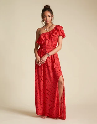 Billabong x Sincerely Jules Your Side Maxi Dress One Shoulder Ruffle Red New S - Image 1 of 4