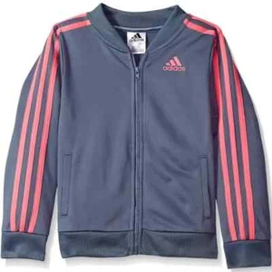 Adidas Big Tricot Bomber Track Jacket Girl's X-Small (14-16) Steel Grey, Pink - Picture 1 of 2