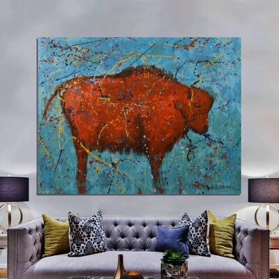 "Pintura estilo Jackson Pollock Southwest 81"" X 62"" (6 pies 9 pulgadas) Búfalo abstracto" Foto 1 de 4