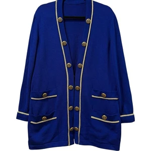 Blazer Cardigan Militare Vintage Collezione St. John Blu Royal Bordo Oro L USA - Foto 1 di 6