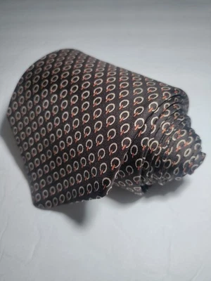 Sulka All Silk Neck Tie Brown Light Brown Geometric Pattern - Image 1 of 4