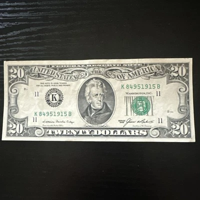 (ERROR - BACK MISALIGNED) $20 1985 FEDERAL RESERVE NOTE Crisp palindrome serial￼ - Image 1 of 4