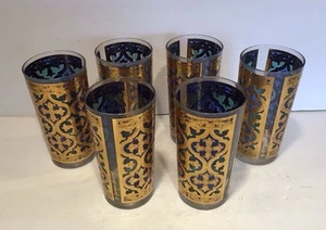 Vtg. MCM Georges Briard Cocktail Barware Tumblers Firenze 12oz. 22k Gold Set 6 - Picture 1 of 9