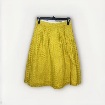 Boden Yellow Eyelet Cotton A-Line Midi Skirt UK 14 US 10 - Image 1 of 4
