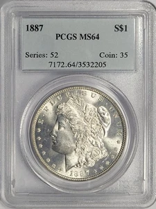 1887 $1 PCGS MS-64 Morgan Silver Dollar - Really Nice for the Grade! - Picture 1 of 2