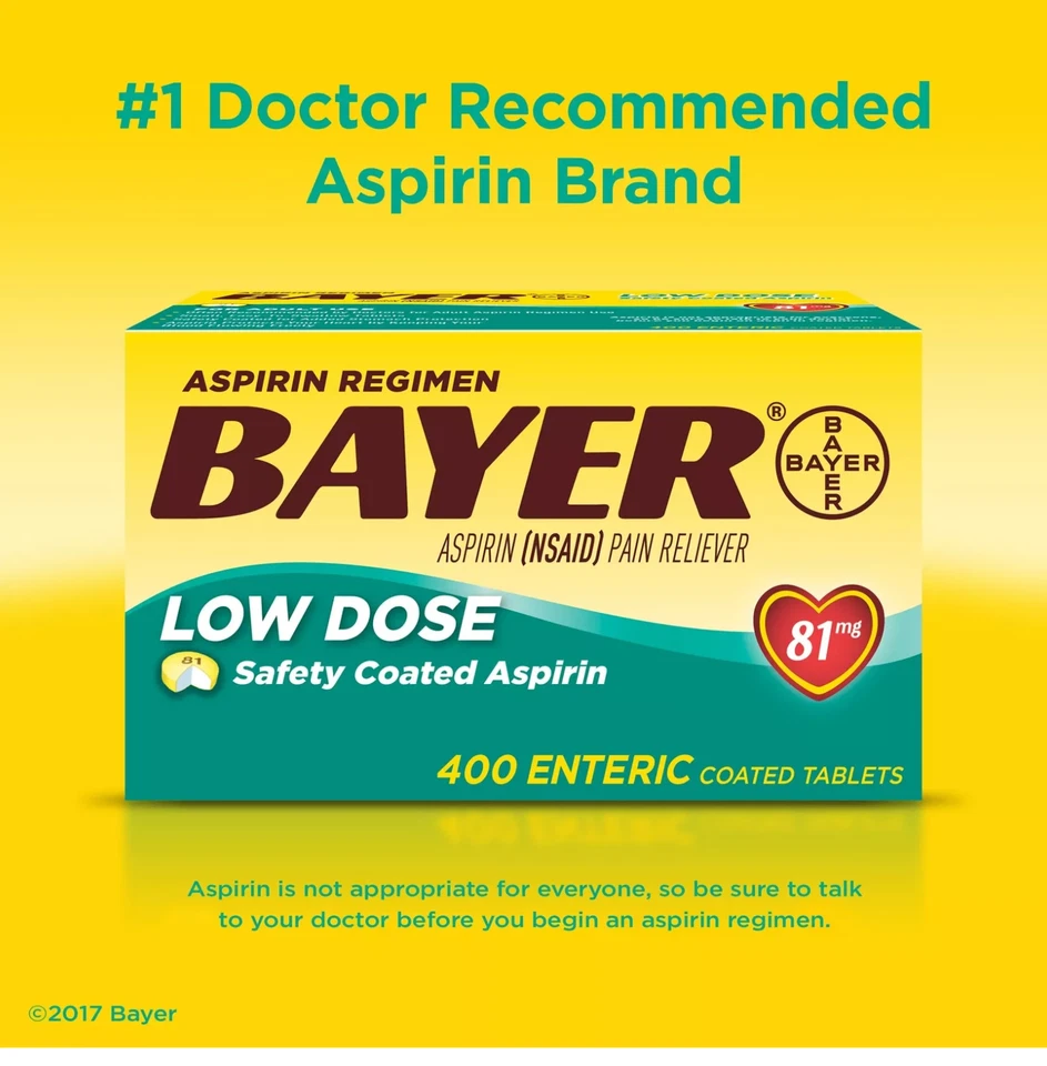 Bayer Aspirin Regimen Low Dose 81 mg. 400 Enteric Coated Tablets Foto 1 de 3