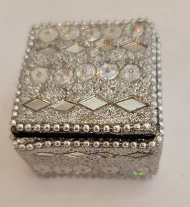 Shiny Glitter Painted Trinket Ring Treasure Box Small Sequin Embellished- - Picture 1 of 5