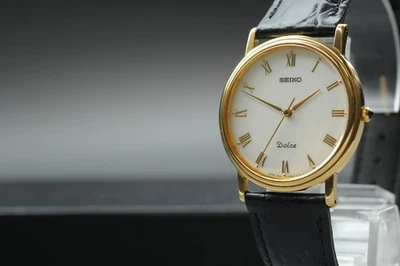 Винтажные мужские кварцевые часы 1994 Seiko Dolce 8N41-7030 золото римские HAQ из Японии - Изображение 1 из 4