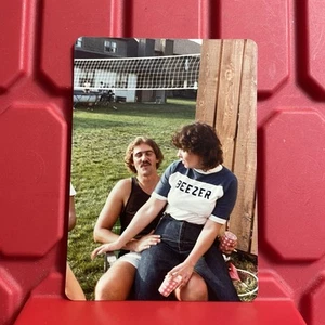 Man And Woman Sitting In Chair Together Outside 3 1/2 x 4 7/8 Photograph 1981 - Picture 1 of 2