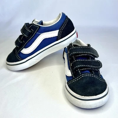 Vans Toddler 7.5 Classic Old Skool Strap Over Black Suede Blue Skateboard Shoes - Image 1 of 4