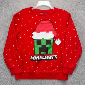 Minecraft Santa Creeper Sweatshirt Boys Large Red Mad Engine Holiday Sweater - Picture 1 of 11