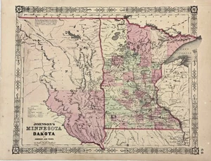 1864 DAKOTA TERRITORY - MINNESOTA Map ORIGINAL (15.5X12.5) RAILROADS FORTS - Picture 1 of 4