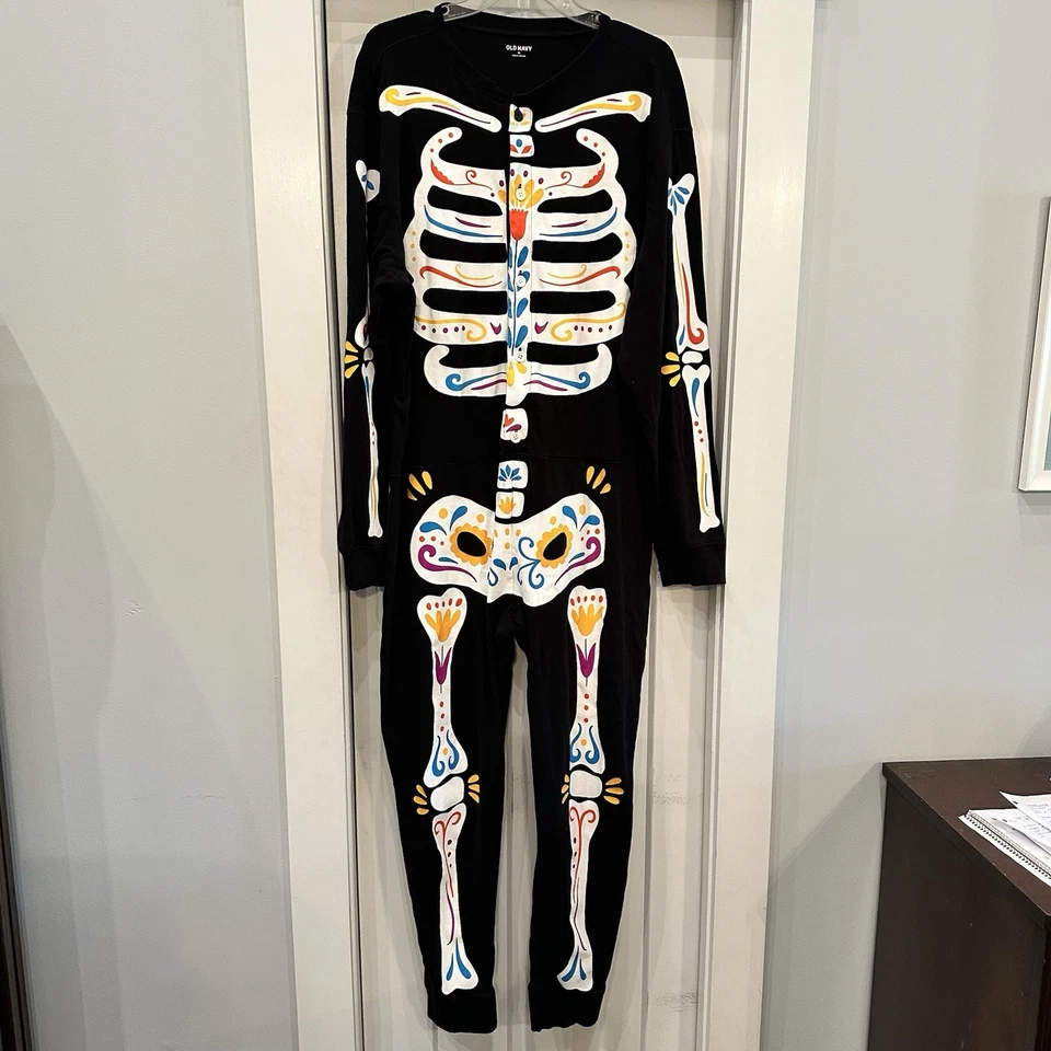 Old Navy Halloween One-Piece Skeleton Jumpsuit Pajamas Size XL Day of the Dead - Image 1 of 4