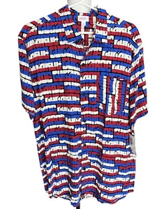 Lula Roe Michael Men Shirt Button Front Striped Collared Short Sleeve Size L - Picture 1 of 5