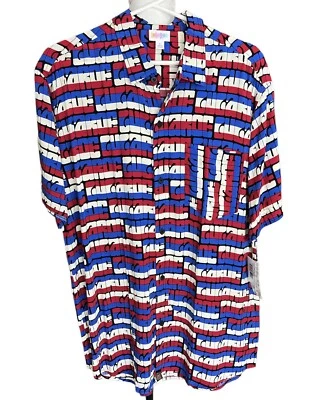 Lula Roe Michael Men Shirt Button Front Striped Collared Short Sleeve Size L - Image 1 of 4