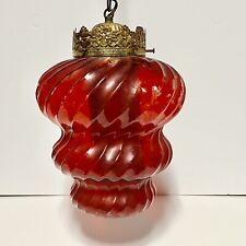 Vintage MCM Hanging Red Glass Light Swag Lamp - Works Great