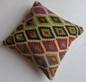 Turkish Kilim Folk Art Cushion Cover  20''x 20'' Vıntage Square Pillowcase