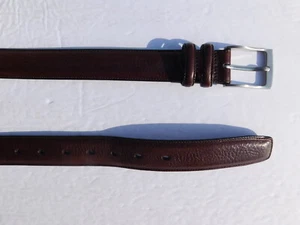 PERRY ELLIS BROWN LEATHER BELT 1.125" WIDE SILVER HARDWARE SIZE 34 - Picture 1 of 4