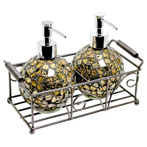 Gold Mosaik Glas Runde Seifenspender (2er Set) Badezimmer Set - Bild 1 von 1