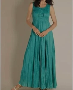 Soft Surroundings Delphine Gr. XS Maxikleid Biesen Design gesmokt grün - Bild 1 von 12