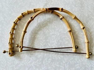 Vintage Real Bamboo Handbag Handles Craft Bag Brass Copper D Shape Reclaimed 9” - Picture 1 of 13