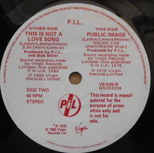 Public Image Ltd OZ Promo 45 This is not a love song VG+ '78 Virgin Post Punk - Picture 1 of 1