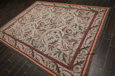 7'9'' x 9'10'' Hand Woven Needlepoint Wool Traditional Oriental Area Rug Taupe - Image 1 of 4