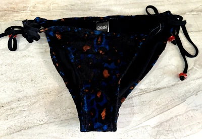 Sinful by Affliction 比基尼底部领带豹纹花边覆盖蓝色小号中号 — 第 1/3 张图片