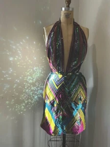 FashionNova Neckholder Pailletten Party Kleid Mod Fun Medium - Bild 1 von 8