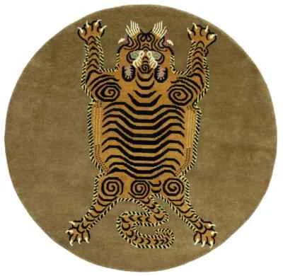 Nepali Round Oriental Rug Tribal Pictorial Style Kids' Room Bedroom Decor 6X6 ft - Image 1 of 4