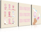 Preppy Cowgirl Decor, Pink Cowgirl Wall Art Set of 3, 12X16 Inch Retro Western P