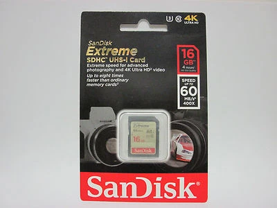 Sandisk 16G extreme U1 4K HD SD card for Canon EOS Rebel T7i T6i T6s 6D T5i - Image 1 of 3