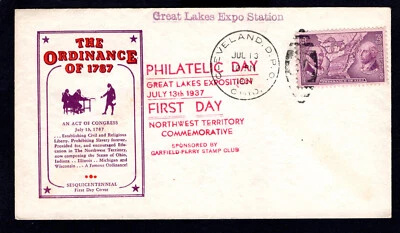 US 795 NW TERR. FDC CLEVELAND, OH, IOOR CACHET, GREAT LAKES EXPO STATION CANCEL - Image 1 of 2